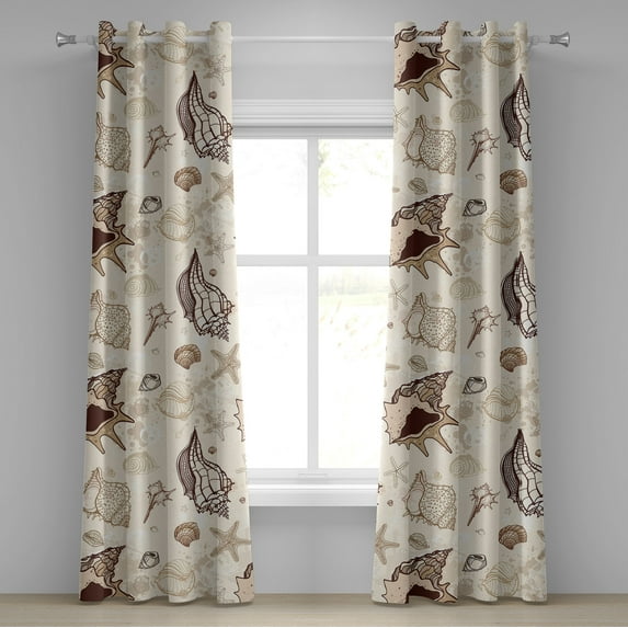 Ambesonne Nautical Grommet Curtain, Beach Vibe Seashell Print, 50"x84", Brown Dark Mustard Tan