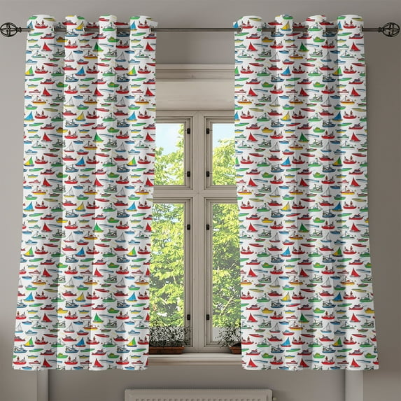 Ambesonne Nautical Grommet Curtain, Cartoon Fishing Boats, 50" x 54", Multicolor
