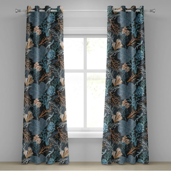 Ambesonne Nautical Grommet Curtain, Colorful Repetitive Corals, 50"x96", Persian Orange and Ceil Blue