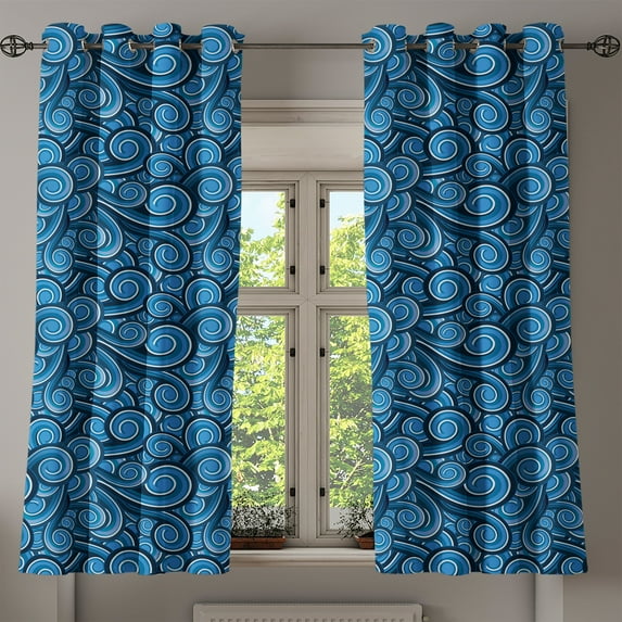 Ambesonne Nautical Grommet Curtain, Marine Ocean Waves, 50" x 63", Blue Dark Blue