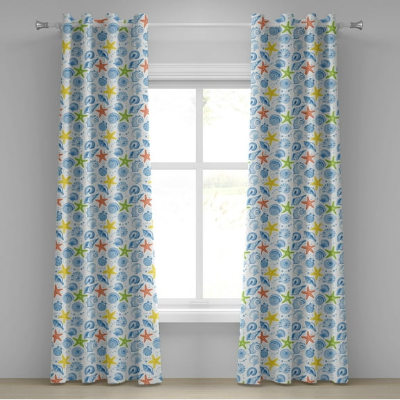 Ambesonne Nautical Grommet Curtain, Marine Themed Starfish, 50" x 120", Blue and Yellow