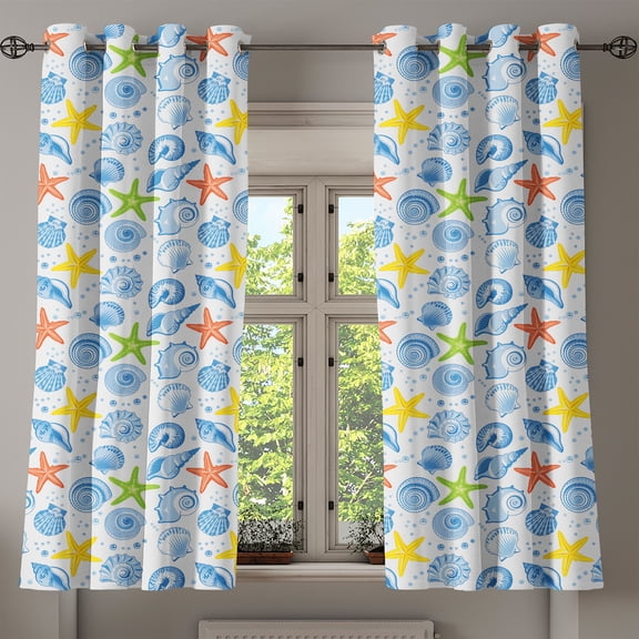 Ambesonne Nautical Grommet Curtain, Marine Themed Starfish, 50" x 63", Blue and Yellow