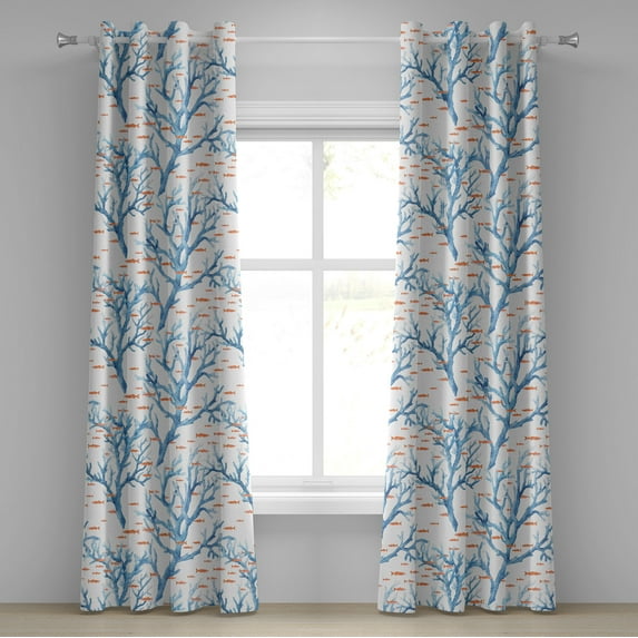 Ambesonne Nautical Grommet Curtain, Minimalist Fishes Corals, 50"x108", Dark Turquoise Salmon