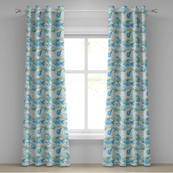 Ambesonne Nautical Grommet Curtain, Ocean Shell Starfish, 50" x 108", Mint Blue