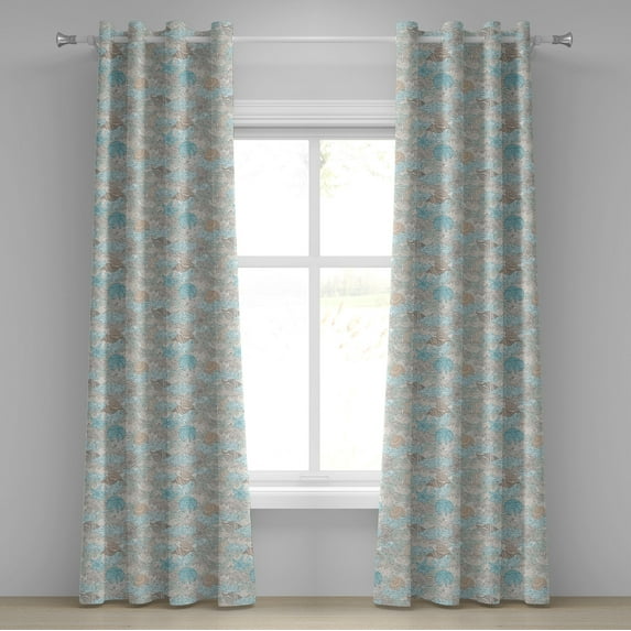 Ambesonne Nautical Grommet Curtain, Pastel Toned Seashells, 50" x 108", Tan Turquoise White