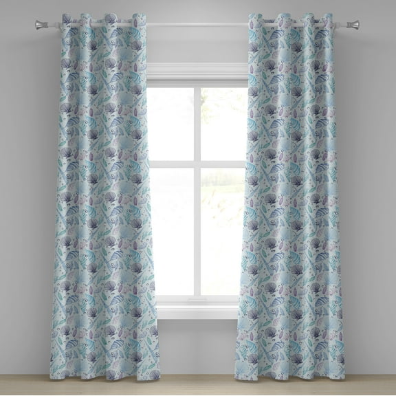 Ambesonne Nautical Grommet Curtain, Seashells Bubble Ocean, 50" x 108", Indigo Pale Blue Purple