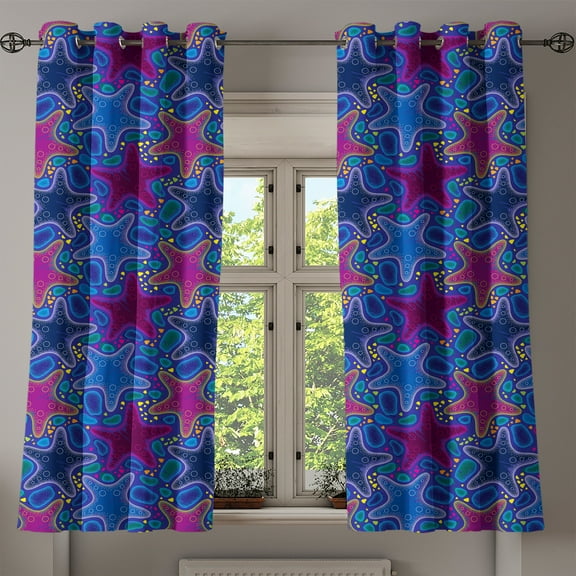 Ambesonne Nautical Grommet Curtain, Starfish Animal Art, 50" x 54", Turquoise Pink