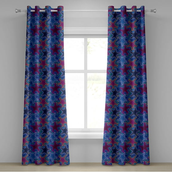 Ambesonne Nautical Grommet Curtain, Starfish Animal Art, 50" x 84", Turquoise Pink