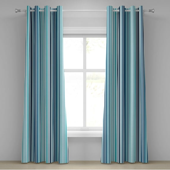Ambesonne Nautical Grommet Curtain, Striped Pastel Toned, 50" x 120", Sky and Dark Blue