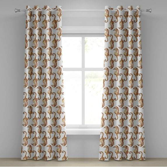 Ambesonne Nautical Grommet Curtain, Underwater Life Modern Art, 50"x108", White Amber Peach