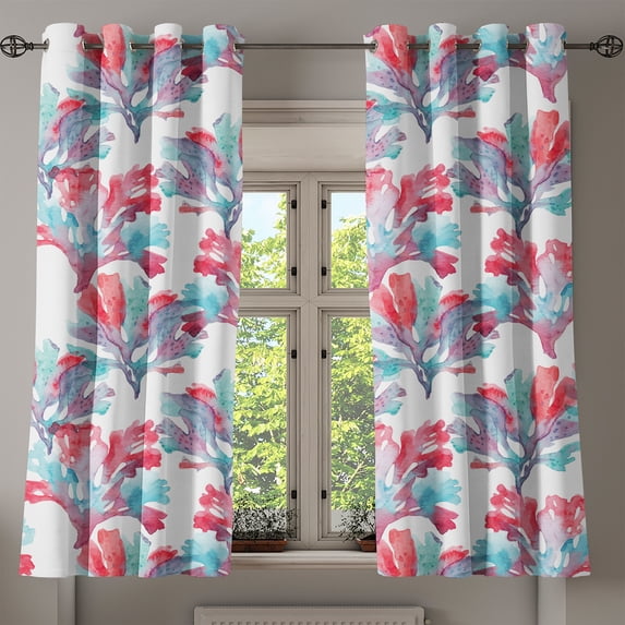 Ambesonne Nautical Grommet Curtain, Watercolor Corals Plot, 50"x63", Dark Salmon and Pale Blue