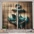 thumbnail image 1 of Ambesonne Nautical Kitchen Curtains, Anchor with Sailing Ship, 55"x24", Sand Brown Dark Teal, 1 of 3