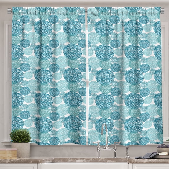 Ambesonne Nautical Kitchen Curtains, Circular Sea Waves Pattern, 55"x45", Sea Blue and Pale Teal