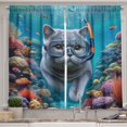 thumbnail image 1 of Ambesonne Nautical Kitchen Curtains, Diver Cat in the Ocean, 55"x39", Turquoise Multicolor, 1 of 3