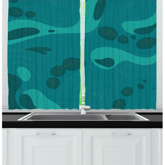 Ambesonne Nautical Kitchen Curtains, Doodle Fish, 55"x39", Multicolor