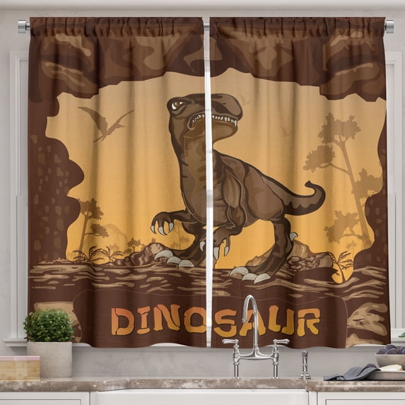 Ambesonne Nautical Kitchen Curtains, Giant Dinosaur Cliffs, 55"x39", Apricot Redwood