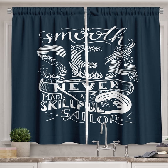 Ambesonne Nautical Kitchen Curtains, Maritime Concept Lettering, 55"x45", Dark Violet Blue Grey