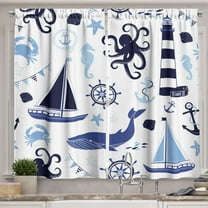 Ambesonne Nautical Kitchen Curtains, Pastel Colors Lighthouse, 55"x36", Night Blue