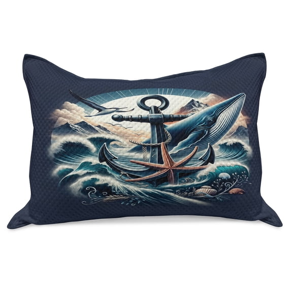 Ambesonne Nautical Knitted Quilt Pillowcover, Marine Anchor and Seagull, 36"x20", Indigo and Dark Salmon