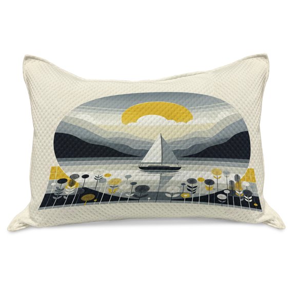 Ambesonne Nautical Knitted Quilt Pillowcover, Scandinavian Sailboat Sea, 36"x20", Blue Grey and Earth Yellow