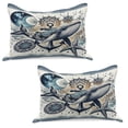 thumbnail image 1 of Ambesonne Nautical Knitted Quilt Pillowcover Set of 2, Whale Anchor Mandala Night, 36" x 20", Indigo Amber, 1 of 1