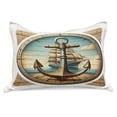 thumbnail image 1 of Ambesonne Nautical Knitted Quilt Pillowcover, Vintage Maritime Anchor, 30"x20", Pale Brown and Soft Blue, 1 of 2
