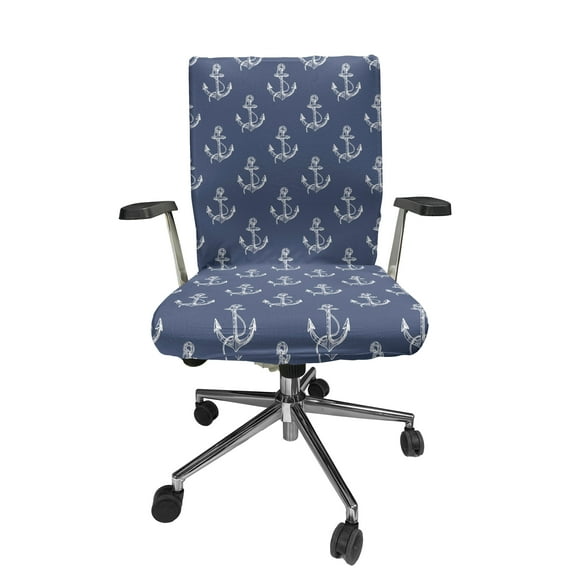 Ambesonne Nautical Office Chair Cover Stretchable High Back, Striped Anchor Silhouettes, Slate Blue and Off White