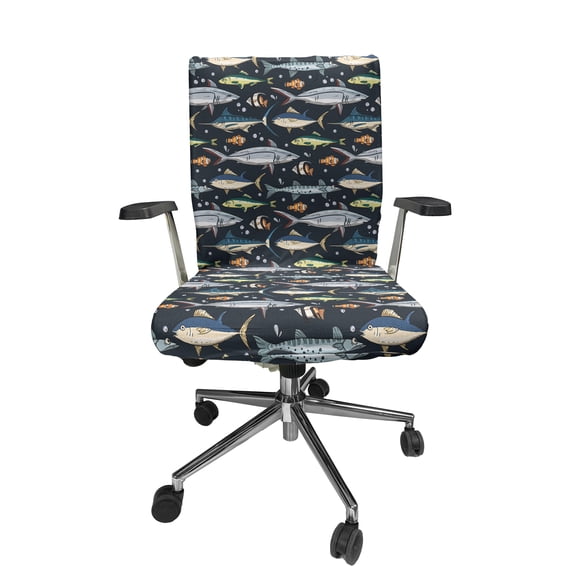 Ambesonne Nautical Office Chair Cover Stretchable High Back, Various Fish and Bubbles, Multicolor
