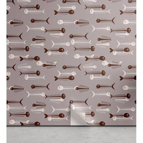 Ambesonne, Nautical Peel & Stick Wallpaper for Home, Fishbone Pattern Oceanic, 13"x72", Purple Grey and Eggshell