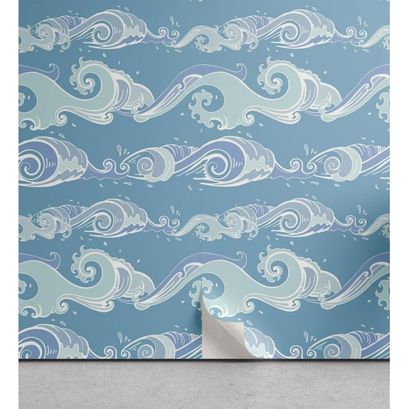 Ambesonne Nautical Peel & Stick Wallpaper for Home, Sea Waves Ocean Splashes, 13"x100", Sea Blue Pale Teal