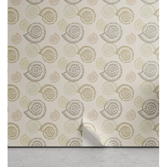 Ambesonne Nautical Peel & Stick Wallpaper for Home, Spiral Ammonite Shells, 13"x36", Pale Eggshell and Multicolor