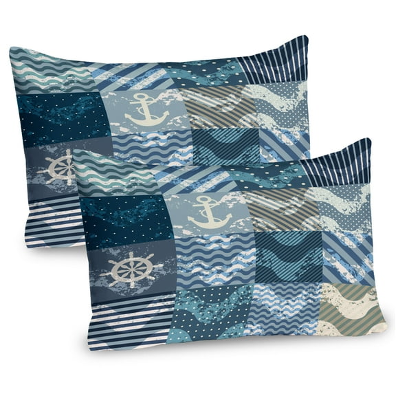 Ambesonne Nautical Pillow Sham 2 Pack, Anchor Grunge Naval, 36"x20", Blue Beige