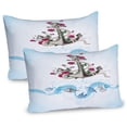 thumbnail image 1 of Ambesonne Nautical Pillow Sham 2 Pack, Anchor with Roses Shells, 26"x20", Pink and Blue, 1 of 1