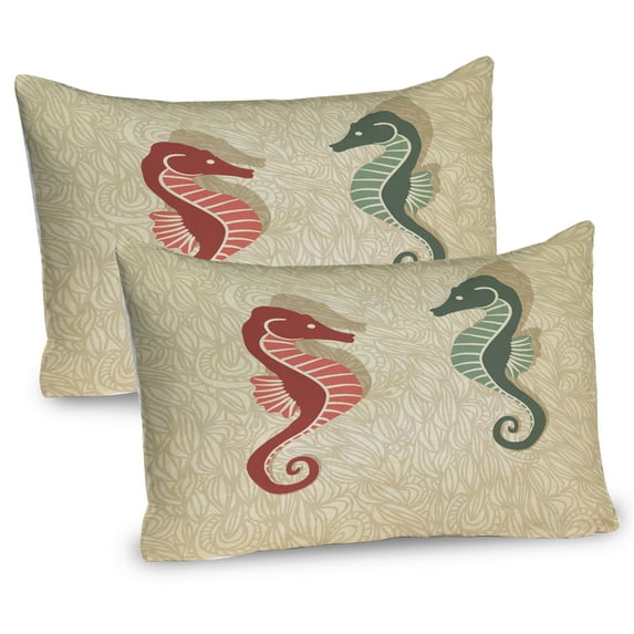 Ambesonne Nautical Pillow Sham 2 Pack, Colorful Beach, 30"x20", Forest Green Sand Brown