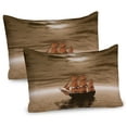 thumbnail image 1 of Ambesonne Nautical Pillow Sham 2 Pack, Lonely Ship Sailing, 30"x20", Pale Brown Amber, 1 of 1