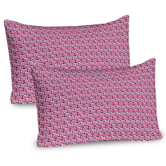 Ambesonne Nautical Pillow Sham 2 Pack, Marine Horizontal Stripes, 36"x20", Pink Night Blue