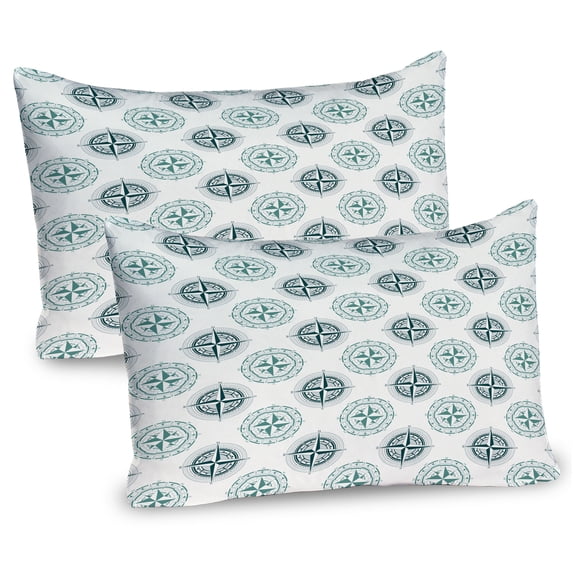 Ambesonne Nautical Pillow Sham 2 Pack, Maritime Windrose Sailing, 26"x20", Jade Green Off White Teal