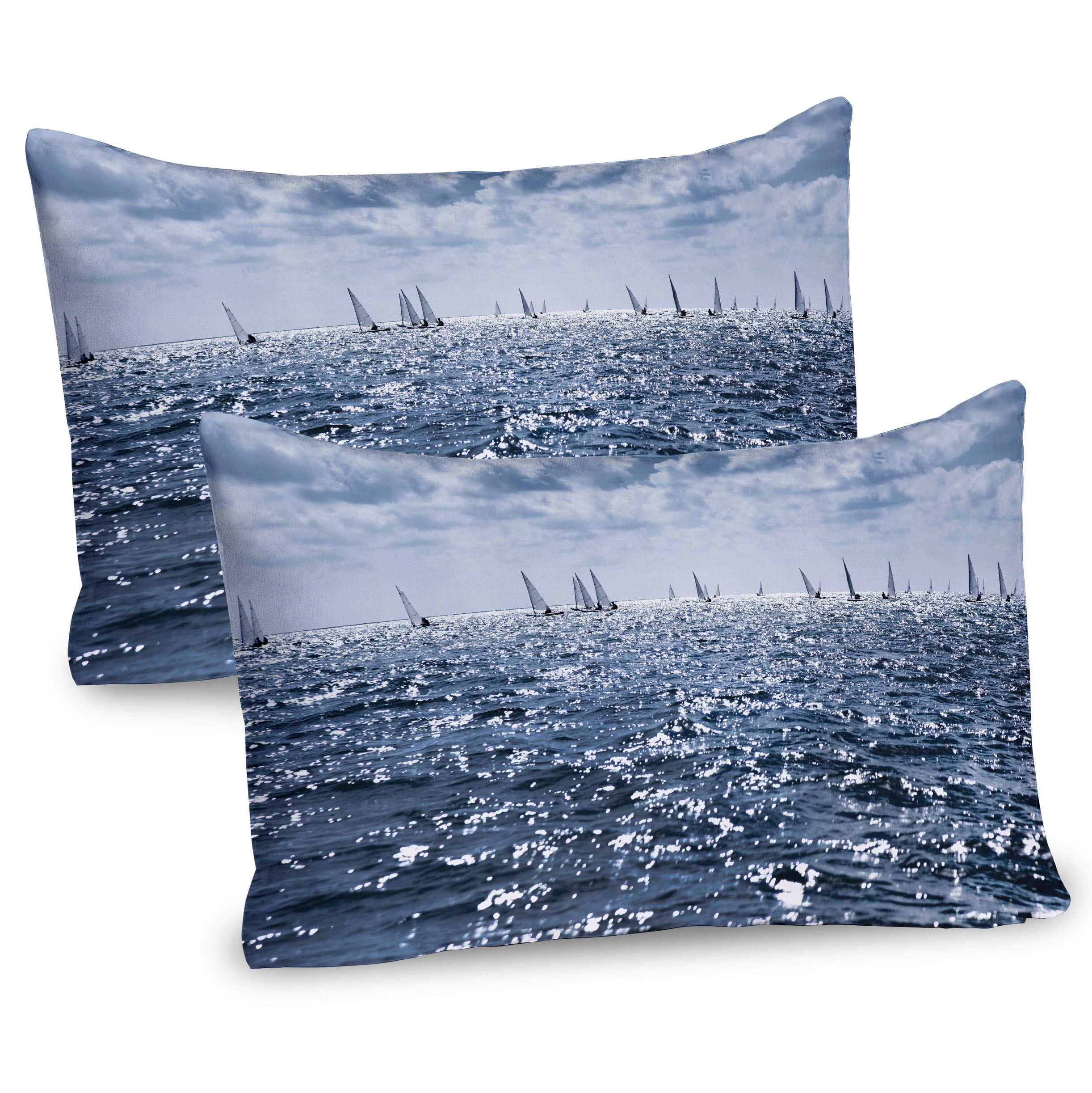 Nautical Blue Microfiber Standard Pillow Shams Set of 2