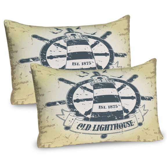 Ambesonne Nautical Pillow Sham 2 Pack, Ship Helm Wheel Retro, 26"x20", Grey Yelloe Slate Blue
