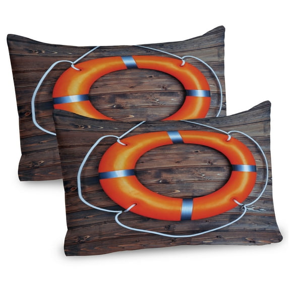 Ambesonne Nautical Pillow Sham 2 Pack, Wall Safety, 30"x20", Orange Grey Brown