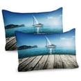 thumbnail image 1 of Ambesonne Nautical Pillow Sham 2 Pack, Yacht and Wooden Deck, 36"x20", Blue Brown, 1 of 3