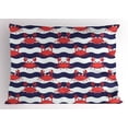 thumbnail image 1 of Ambesonne Nautical Pillow Sham, Crabs on Striped, 36" X 20", Red and Navy Blue, 1 of 2