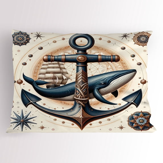 Ambesonne Nautical Pillow Sham, Mandala Astronomy Marine, 26" X 20", Dark Teal Redwood Ivory