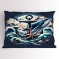 thumbnail image 1 of Ambesonne Nautical Pillow Sham, Marine Anchor and Seagull, 26" X 20", Indigo and Dark Salmon, 1 of 2