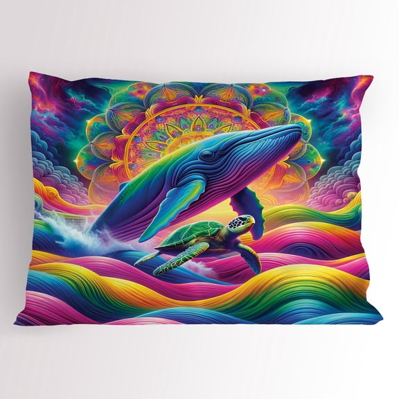 Ambesonne Nautical Pillow Sham, Psychedelic Rainbow Colors, 26" X 20", Multicolor
