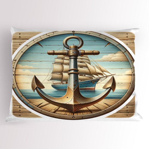 Ambesonne Nautical Pillow Sham, Vintage Maritime Anchor, 26" X 20", Pale Brown and Soft Blue