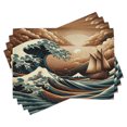 thumbnail image 1 of Ambesonne Nautical Place Mats Set of 4, Ethnic Japanese Ocean Boat, Standard Size, Cinnamon and Petrol Blue, 1 of 5