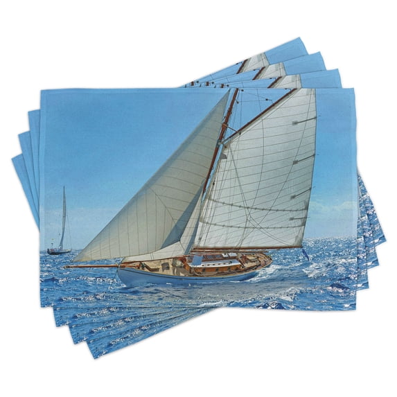 Ambesonne Nautical Place Mats Set of 4, Sailboat Regatta Race, Standard Size, Blue White Brown