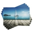 thumbnail image 1 of Ambesonne Nautical Place Mats Set of 4, Yacht and Wooden Deck, Standard Size, Blue Brown, 1 of 6