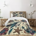 thumbnail image 1 of Ambesonne Nautical Quilted Bedspread Set 2 Pcs, Mandala Feathers Anchor, Twin Size, Ivory Teal and Coral, 1 of 5